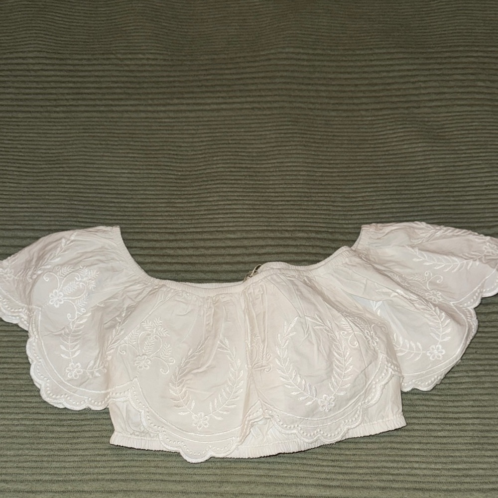 White Off-Shoulder Embroidered Top